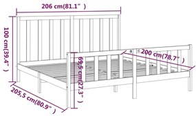 vidaXL Πλαίσιο Κρεβατιού Γκρι 200 x 200 εκ. από Μασίφ Ξύλο Πεύκου
