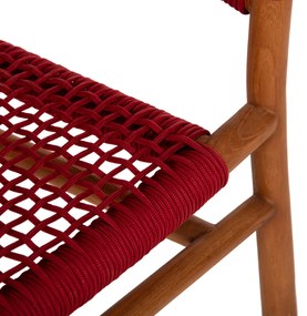 Πολυθρόνα Ξύλο Τεακ Σε Φυσικό Χρώμα Με Μπορντό Σχοινί 60x55x75yεκ.