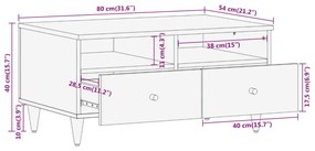 Τραπεζάκι Σαλονιού 80 x 54 x 40 εκ. από Μασίφ Ξύλο Μάνγκο - Καφέ