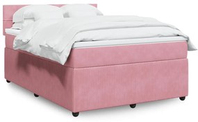 vidaXL Κρεβάτι Boxspring με Στρώμα Ροζ 160x200 εκ. Βελούδινο