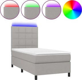 vidaXL Κρεβάτι Boxspring με Στρώμα &amp; LED Αν.Γκρι 80x200 εκ. Υφασμάτινο