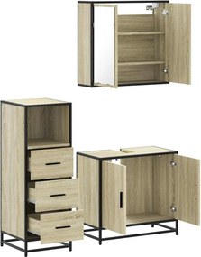 vidaXL Σετ Επίπλων Μπάνιου 3 Τεμαχίων Sonoma Δρυς Επεξεργασμένο Ξύλο