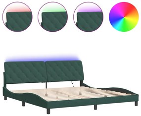 vidaXL Πλαίσιο Κρεβατιού με LED Σκούρο Πράσινο 200x200 εκ. Βελούδινο