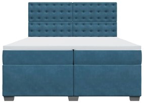 vidaXL Κρεβάτι Boxspring με Στρώμα Μπλε 200x200 εκ. Βελούδινο