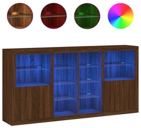 vidaXL Μπουφές με Φώτα LED Καφέ Δρυς 202 x 37 x 100 εκ.