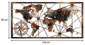 Διακοσμητικό τοίχου World Map Megapap μεταλλικό χρώμα μαύρο - bronze 120x60εκ.