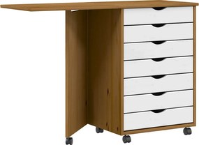 vidaXL Ντουλάπι Κυλιόμενο με Γραφείο MOSS Μελί Καφέ Μασίφ Ξύλο Πεύκου