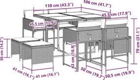 vidaXL Σετ Τραπεζαρίας Κήπου 9 τεμ. Γκρι Συνθ. Ρατάν με Μαξιλάρια