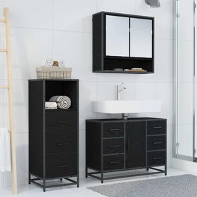 vidaXL Σετ Επίπλων Μπάνιου με ράφι 3 pcs Μαύρη Οξυά Επεξεργασμένο ξύλο