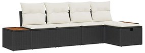 vidaXL Σετ Καναπέ Κήπου με μαξιλάρι 5 pcs Μαύρο Πολυ ράταν