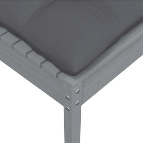vidaXL Υποπόδιο Κήπου Γκρι από Μασίφ Ξύλο Πεύκου με Ανθρακί Μαξιλάρι