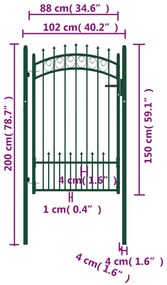 vidaXL Πόρτα Περίφραξης με Ακίδες Πράσινη 100 x 150 εκ. Ατσάλινη