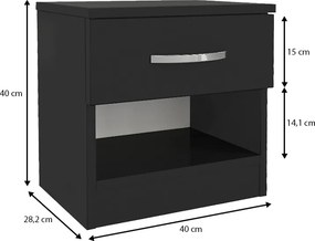 Κομοδίνο Lube Megapap χρώμα μαύρο 40x28,2x40εκ.