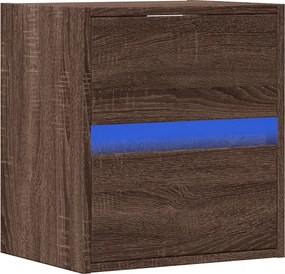 vidaXL Κομοδίνο Επιτοίχιο με Φώτα LED Καφέ Δρυς