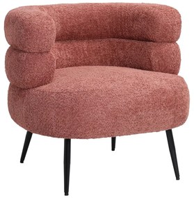 Πολυθρόνα Foleja pakoworld μπουκλέ ύφασμα σε απόχρωση σάπιο μήλο με μαύρα μεταλλικά πόδια 76x75x72εκ