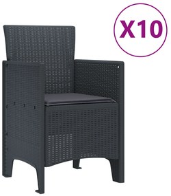 vidaXL Σετ Σερβιρίσματος Κήπου 11 Τεμαχίων με Μαξιλάρια Ανθρακί Πολυρατάν