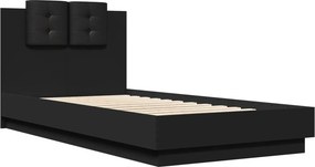 vidaXL Πλαίσιο Κρεβατιού με Κεφαλάρι Μαύρο 90x190 εκ. Επεξ. Ξύλο