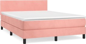 vidaXL Κρεβάτι Boxspring με Στρώμα Ροζ 140x200 εκ. Βελούδινο