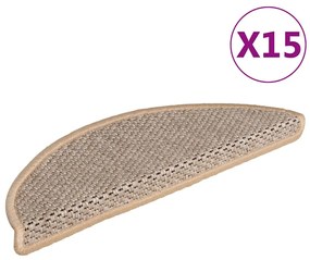 vidaXL Πατάκια Σκάλας Αυτοκόλ. 15 τεμ. Όψη Σιζάλ Μπεζ 56x17x3 εκ.