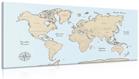 Εικόνα μπεζ παγκόσμιου χάρτη σε μπλε φόντο - 120x60