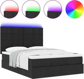 vidaXL Οθωμανικό κρεβάτι με στρώμα &amp; LEDs Μαύρο 140x200 cm Ύφασμα