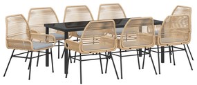 vidaXL σετ 9 κομματιών τραπεζαρίας κήπου με μαξιλάρια καφέ πολυ ρατάν