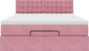 vidaXL Οθωμανικό κρεβάτι με στρώμα ροζ 140x200cm Βελούδο