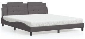 Κρεβάτι με Στρώμα Γκρι 180x200 εκ. Συνθετικό Δέρμα - Γκρι