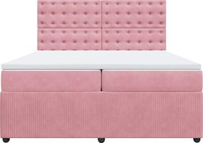 vidaXL Κρεβάτι Boxspring με Στρώμα Ροζ 200x200 εκ. Βελούδινο