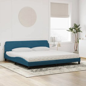 vidaXL Κρεβάτι με Στρώμα Dover Μπλε 200x200 εκ. Βελούδινο