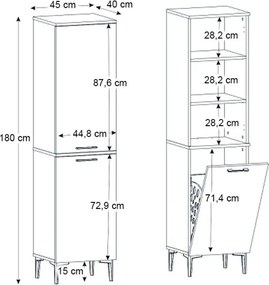 Ντουλάπι με καλάθι απλύτων Singa Megapap χρώμα sepet oak 45x40x180εκ.