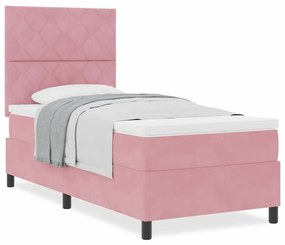 vidaXL Κρεβάτι με ελατήρια με στρώμα Ροζ 100 x 200 cm Βελούδο