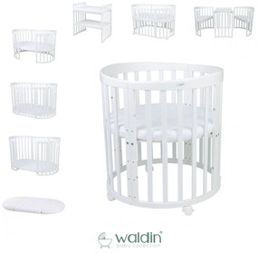 Waldin Ξύλινο Πολυμορφικό Κρεβάτι Oval 7 in 1  White (Δώρο Στρώμα 3 τεμαχίων)