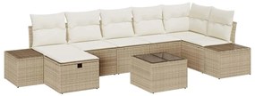 vidaXL Σετ Καναπέ Κήπου με μαξιλάρι 8 pcs Μπεζ Πολυ ράταν