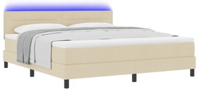 vidaXL Κρεβάτι με Στρώμα & LED Κρέμα 180x200 cm Ύφασμα