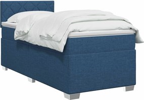 vidaXL Κρεβάτι Box Spring με Στρώμα και LED Μπλε 90 x 190 cm Ύφασμα