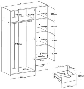 Ντουλάπα Dorm τρίφυλλη με καθρέπτη-Fusiko