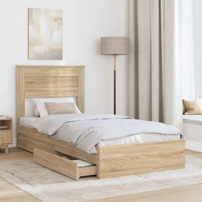 vidaXL Κρεβάτι Αποθήκης Δρύς Sonoma 90 x 190 cm Επεξεργασμένο ξύλο