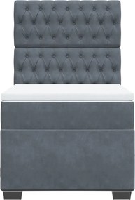 vidaXL Κρεβάτι Boxspring με Στρώμα Σκούρο Γκρι 90x190 εκ. Βελούδινο
