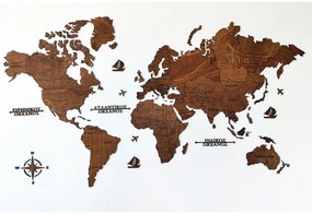 2D Ξύλινος παγκόσμιος χάρτης τοίχου WoodMyMap - 115 x 65 - Με ονόματα - Καστανιά