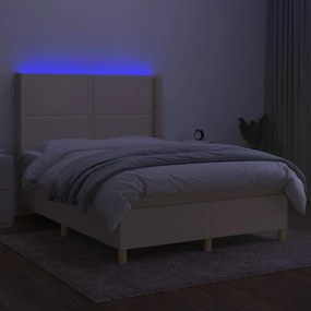 vidaXL Κρεβάτι Boxspring με Στρώμα &amp; LED Κρεμ 140x200 εκ. Υφασμάτινο