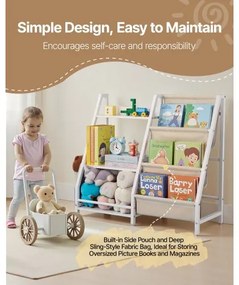 VEVOR 3-Tier Kids Bookshelf, Toy Storage Organizer for Toddler, Book Shelf for Kids Rooms with Sling Book Rack and Storage Bag, Kids Storage Book Shelves for Kids Room, Playroom, Kindergarten, Nursery