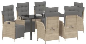 vidaXL Σέτ φαγητού για κήπο 7 pcs Μπεζ Πολυ ράταν
