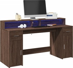 vidaXL Γραφείο με LED Καφέ δρυς 160x55x91 εκ. Επεξεργ. Ξύλο
