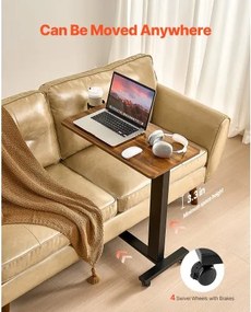 VEVOR Overbed Table Mobile Bed Side Desk with Electric Lifting &amp; 4 Wheels Wood