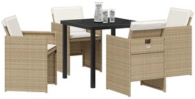 vidaXL Σέτ φαγητού για κήπο με μαξιλάρι 5 pcs Μπεζ Πολυ ράταν
