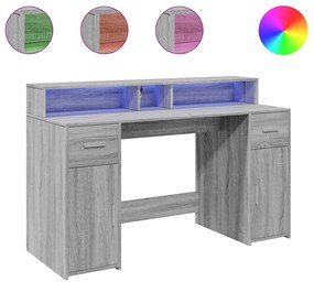 vidaXL Γραφείο με LED Γκρι Sonoma 140x55x91 εκ. Επεξεργ. Ξύλο
