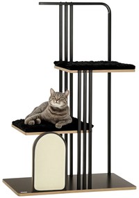 PawHut Δέντρο για Γάτες, Βιομηχανικός Σχεδιασμός, 2 Πλατφόρμες, 2 Μαξιλάρια, Επιφάνεια Ξυσίματος, Ατσάλινο Πλαίσιο, Μαύρο, 85 x 48 x 128 εκ.