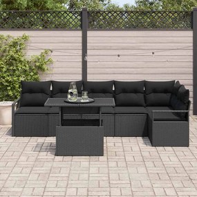 vidaXL Σετ Καναπέ Κήπου με μαξιλάρι 7 pcs Μαύρο Πολυ ράταν