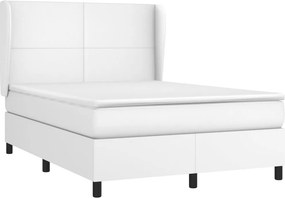 vidaXL Κρεβάτι Boxspring με Στρώμα Λευκό 140x190εκ.από Συνθετικό Δέρμα